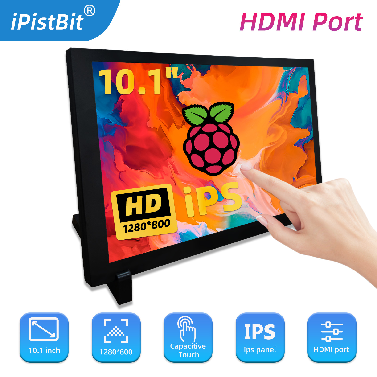 Raspberry Pi 10.1 Inch Capacitive Touch Screen Ips - Monitor portatile Touchscreen capacitivo HDMI da